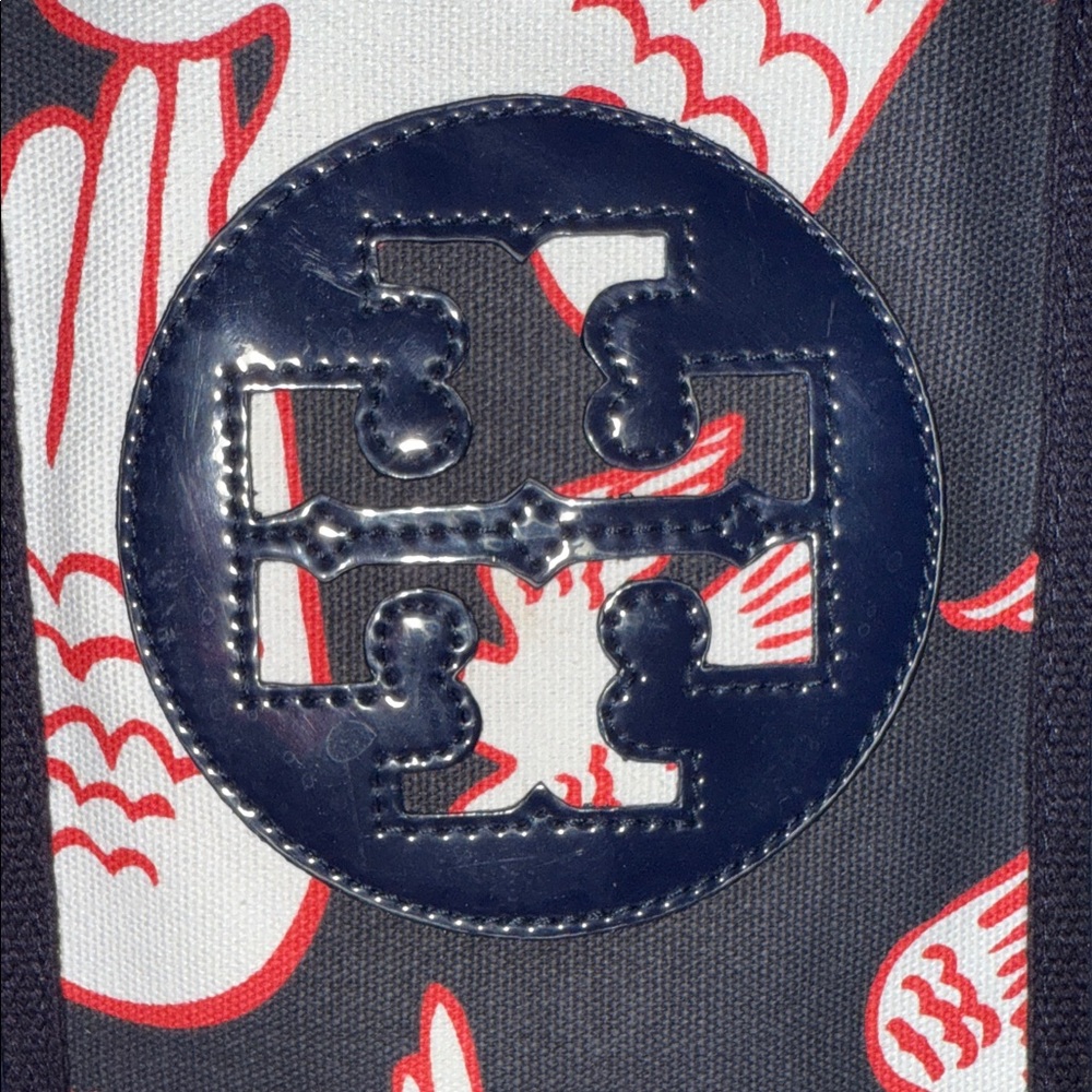 Tory Burch Black & White Canvas Tote with Red Accent - Picture 2 of 13